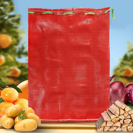 Pink Red Greenn HDPE Mono Mesh Bag with Drawstring for Packing Garlic
