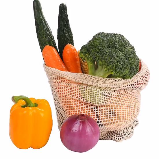 Beliebte wiederverwendbare, umweltfreundliche Baumwoll-Mesh-Gemüse-Obst-Tasche