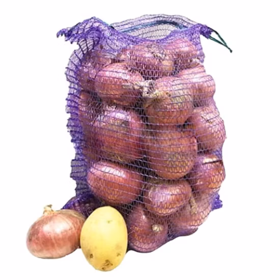 Verpackung von kartoffelgrünen PE-Raschel-Mesh-Netzbeuteln